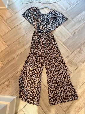 Show Me Your MuMu Leopard Print Off-Shoulder Wide-Leg Jumpsuit - Tan & Black